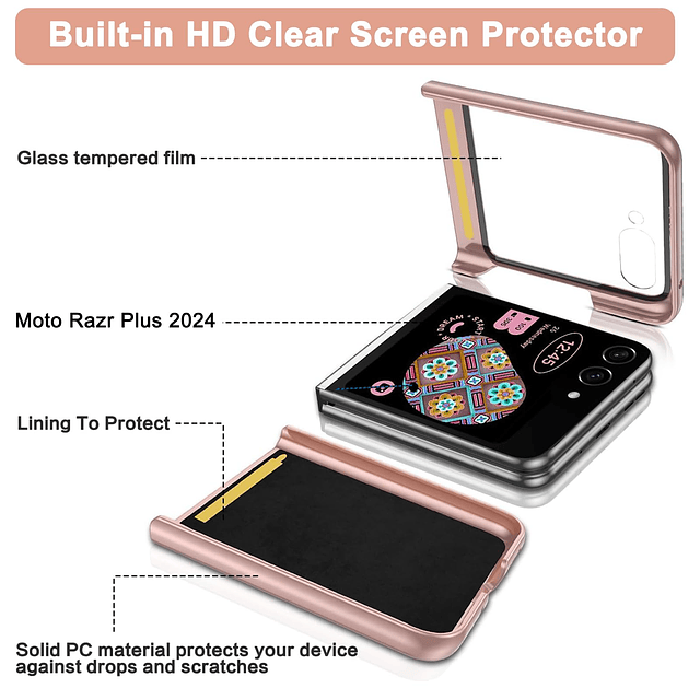 Funda para Motorola Razr Plus 2024 con protector de pantalla