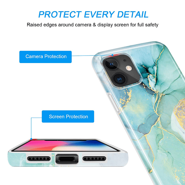 Funda para iPhone 11, iPhone 11 de mármol, diseño brillante,