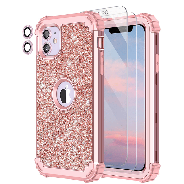 Funda para iPhone 11 con purpurina brillante 3 en 1, resiste