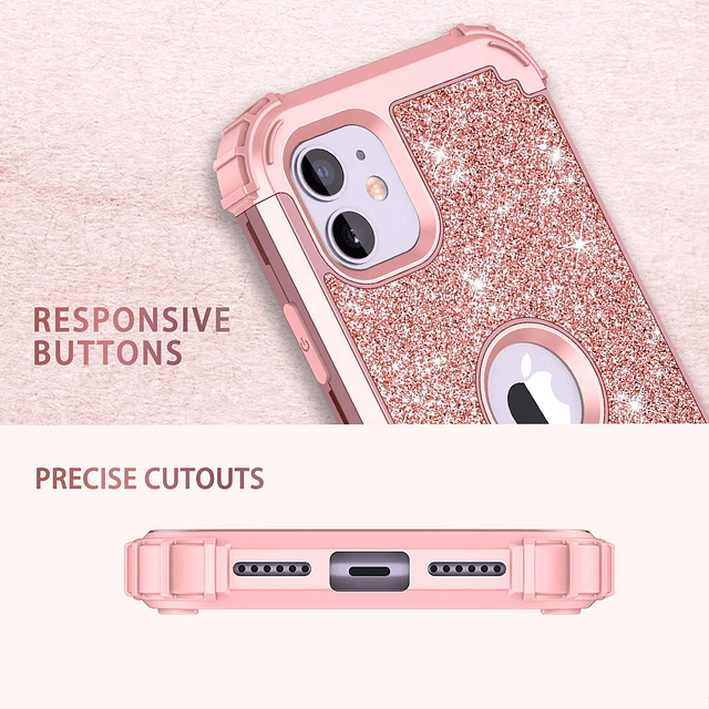 Funda para iPhone 11 con purpurina brillante 3 en 1, resiste