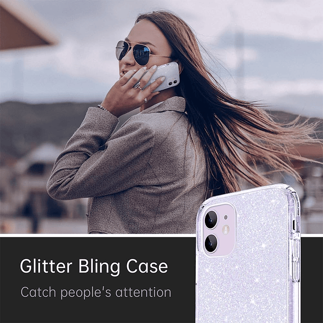 Compatible con iPhone 11, funda transparente con purpurina b