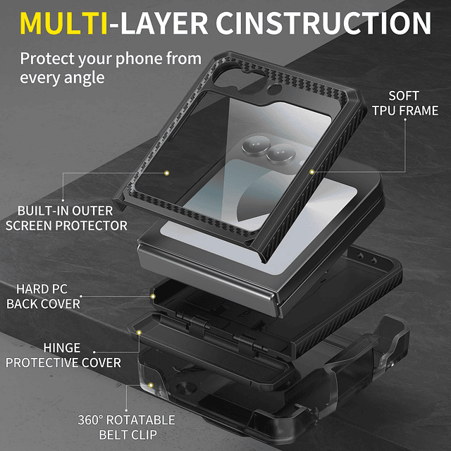 Funda para Z Flip 6 con soporte y clip para cinturón, [Cubie