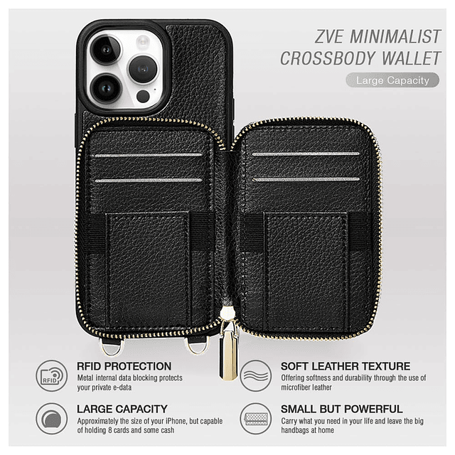 para iPhone 13 Pro Max Crossbody Funda tipo cartera, tarjete