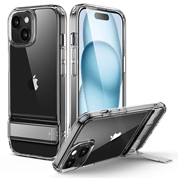 para iPhone 15 Plus, estuche de metal con soporte, 3 modos d