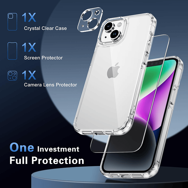 Funda transparente compatible con iPhone 13 con protector de