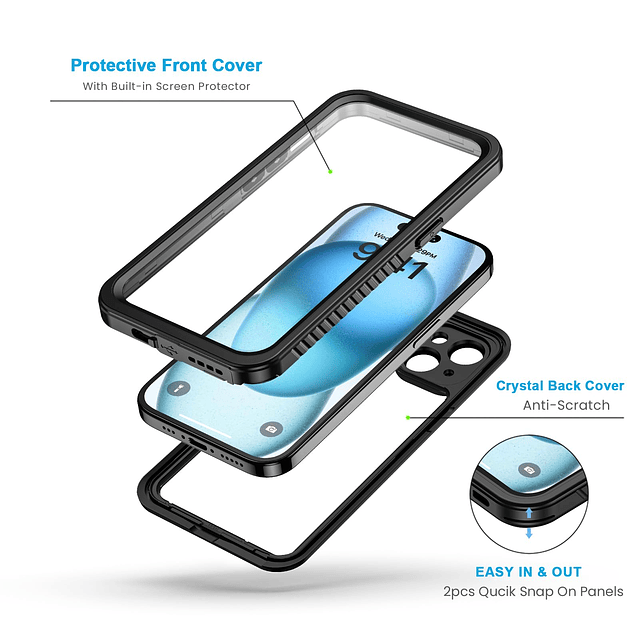 Funda para iPhone 15, IP68, resistente al agua, a prueba de