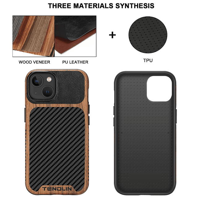 Compatible con iPhone 14 Funda Grano de Madera con Diseño de