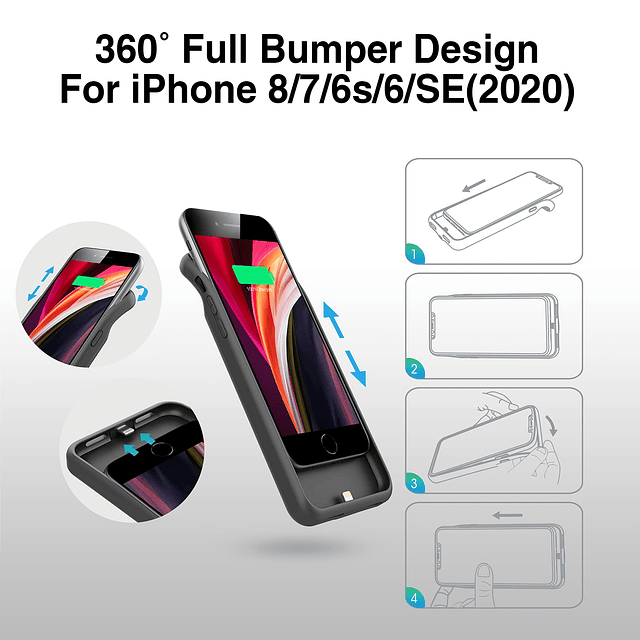 Funda de batería para iPhone 8/7/6s/6/SE (2022/2020), 2024 F