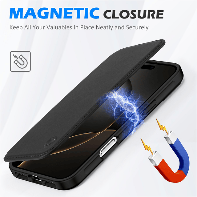 Funda para iPhone 16 Pro Max 6.9", Cuero Genuino Cartera Del