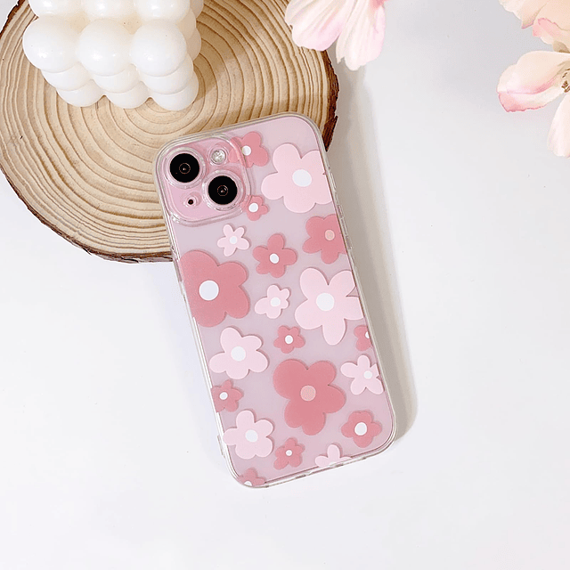 - Funda compatible con iPhone 15, diseño de flores transpare