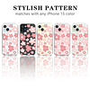 - Funda compatible con iPhone 15, diseño de flores transpare