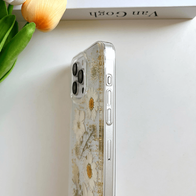 Funda transparente para iPhone 15 Pro Max con diseño de flor