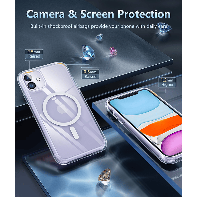 para iPhone 11 Funda Transparente: Soporte de Carga Magnétic