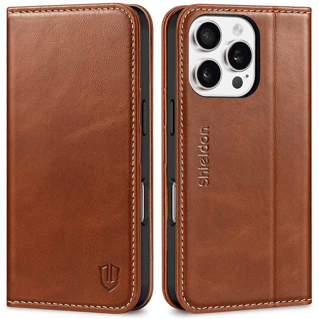 Funda tipo cartera para iPhone 16 Pro 6.3" 2024, cuero genui