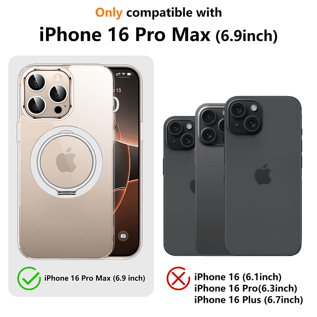 Diseñado para iPhone 16 Pro Max, funda con anillo giratorio