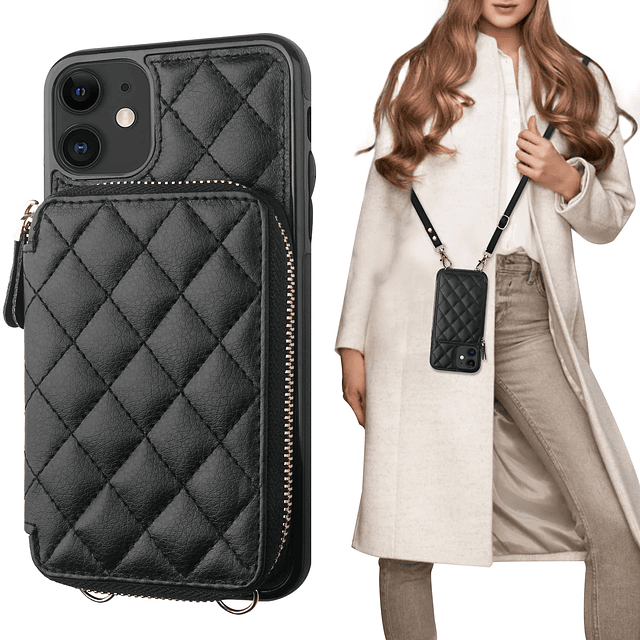 Crossbody Funda tipo cartera para iPhone 11, bloqueo RFID de