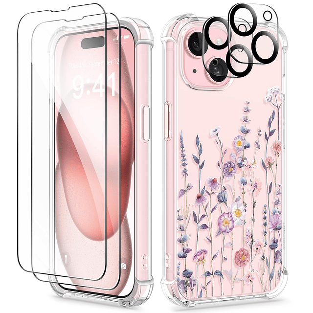 Funda para iPhone 15, [5 en 1] con 2 protectores de pantalla