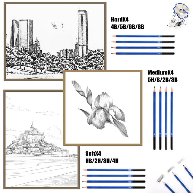 Lápices de dibujo para bocetos, paquete de 78 lápices de dib