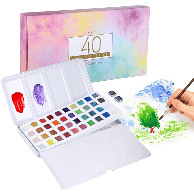 Juego de pintura de acuarela metálica, 40 colores brillantes