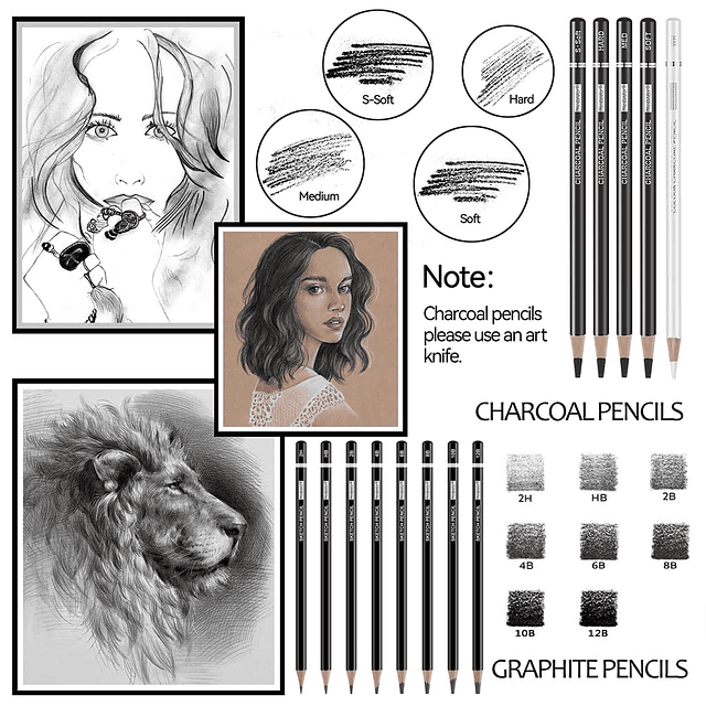 Juego de lápices de dibujo, 22 piezas Pro Art Pencil Kit - L