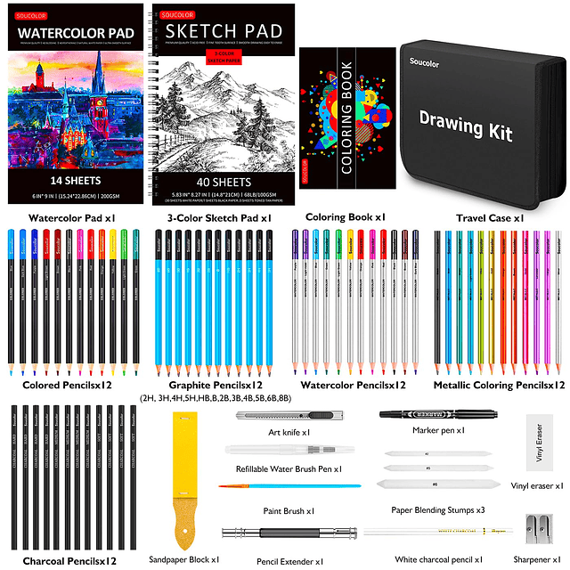 Art Supplies, paquete de 76 suministros de dibujo para adult