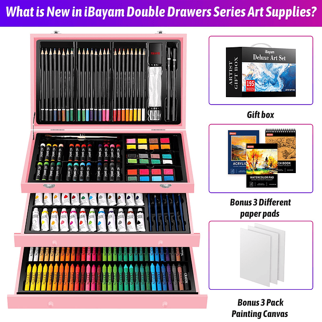 Deluxe Art Set, paquete de 195 caja de regalo para artistas,