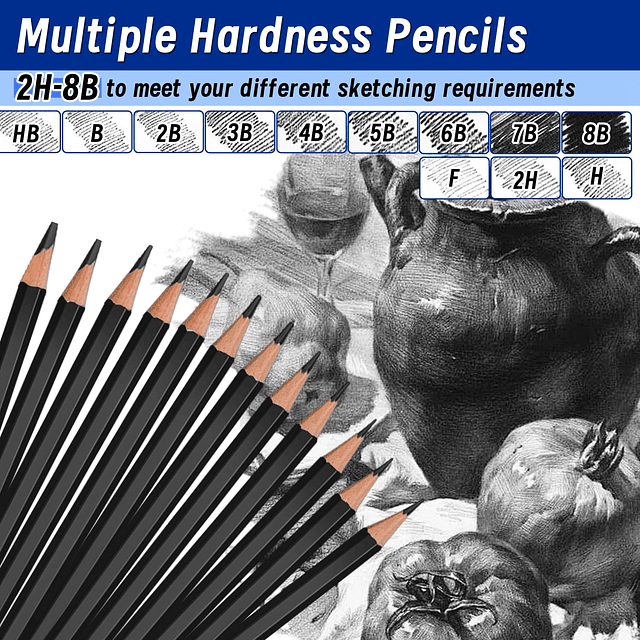 Juego de lápices, 26 lápices de dibujo, HB B 2B 3B 4B 5B 6B