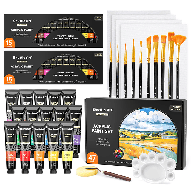 Juego de 47 pinturas acrílicas, 15 colores (0.4 fl oz cada u