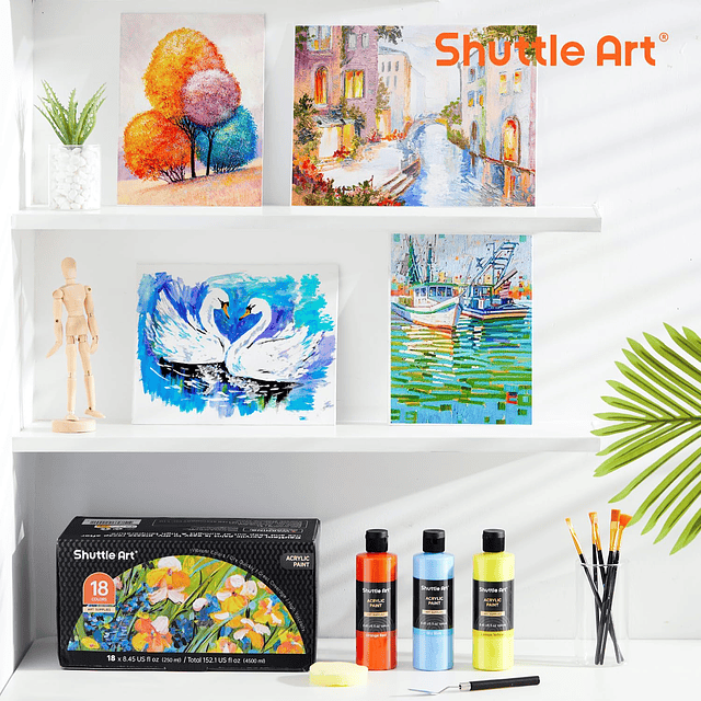 Juego de botellas de pintura acrílica de 18 colores (250 ml/