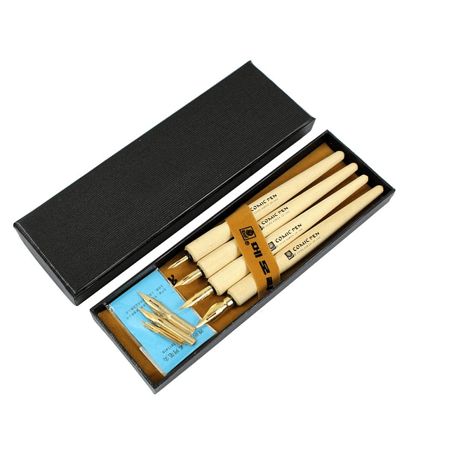 Comic Dip Pen Set, 4 bolígrafos de madera, juego de bolígraf