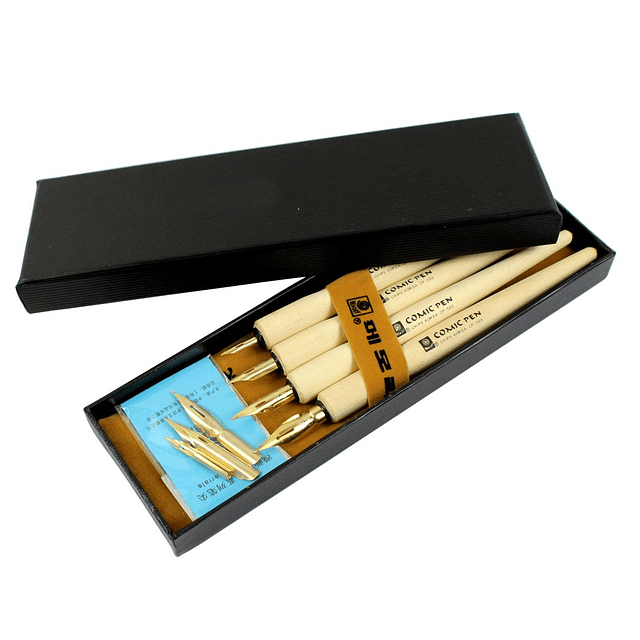 Comic Dip Pen Set, 4 bolígrafos de madera, juego de bolígraf