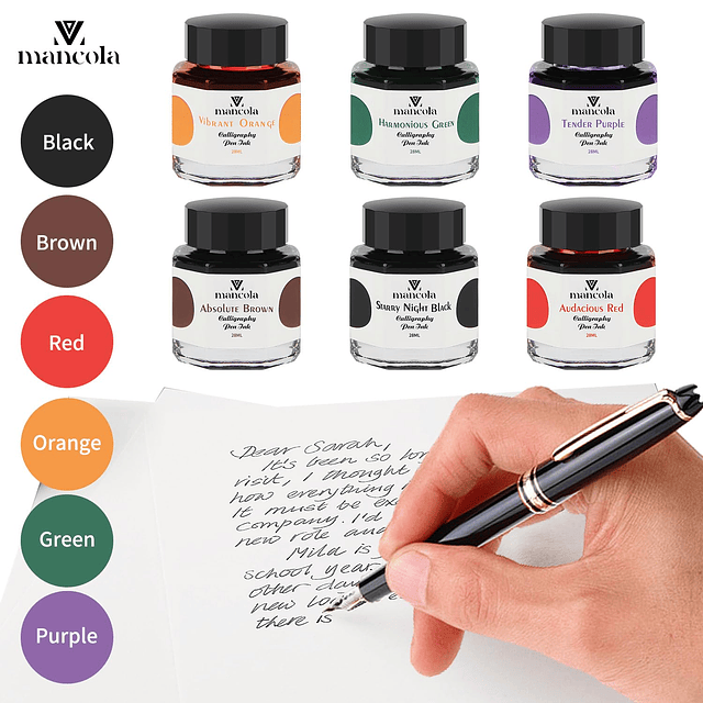 Mancola Tinta para pluma de caligrafía de 6 colores, juego d