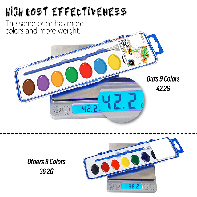 Juego de pintura de acuarela de 9 colores, paquete de 36 jue