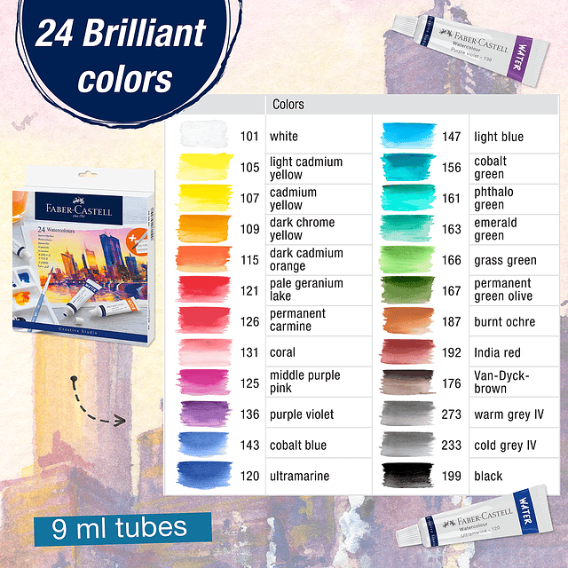 Juego de pintura de acuarela - 24 tubos de acuarelas líquida