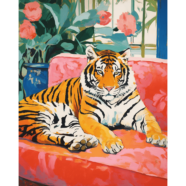 Pintura por números para adultos, diseño de tigre de animale