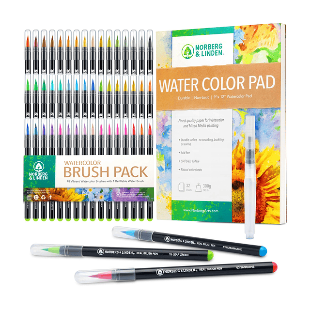 Real Waterbrush Set - 48 marcadores de pintura de acuarela,