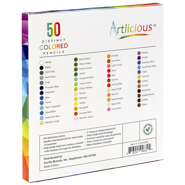 Lápices de colores, 50 colores, lápices de colores para niño