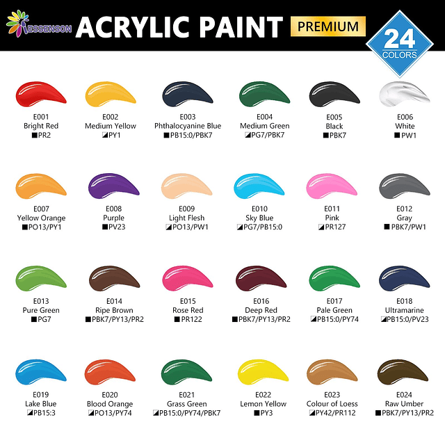 Pintura acrílica, juego de pintura acrílica de 24 colores, b