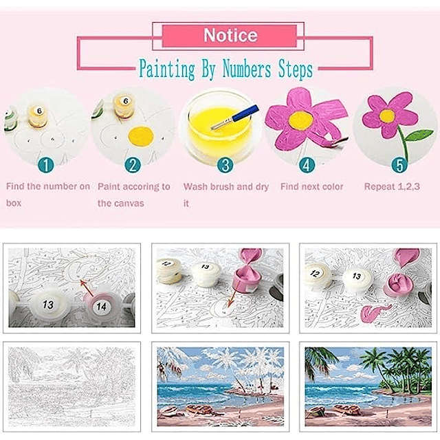 Kits de pintura de ojos de flores coloridas por números, hoj