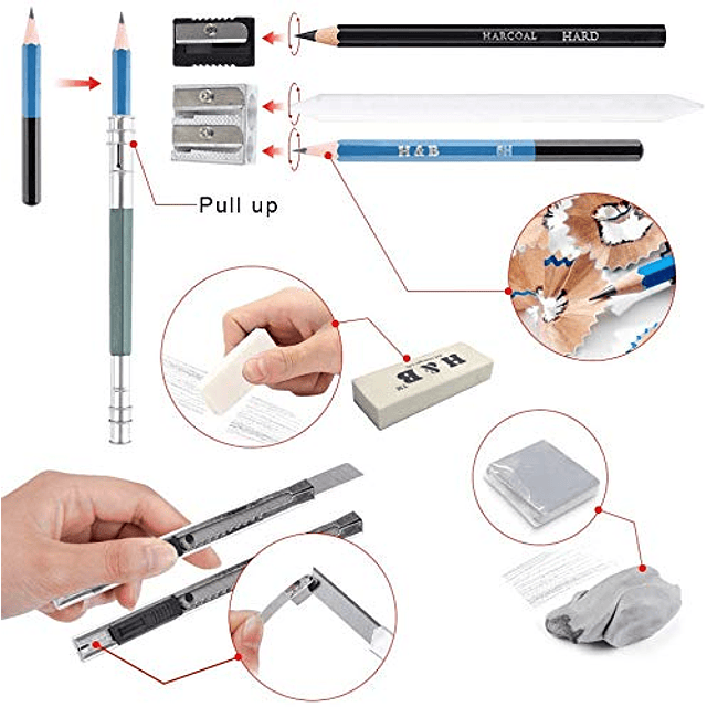 Kit de arte profesional de 33 piezas, lápices de dibujo con