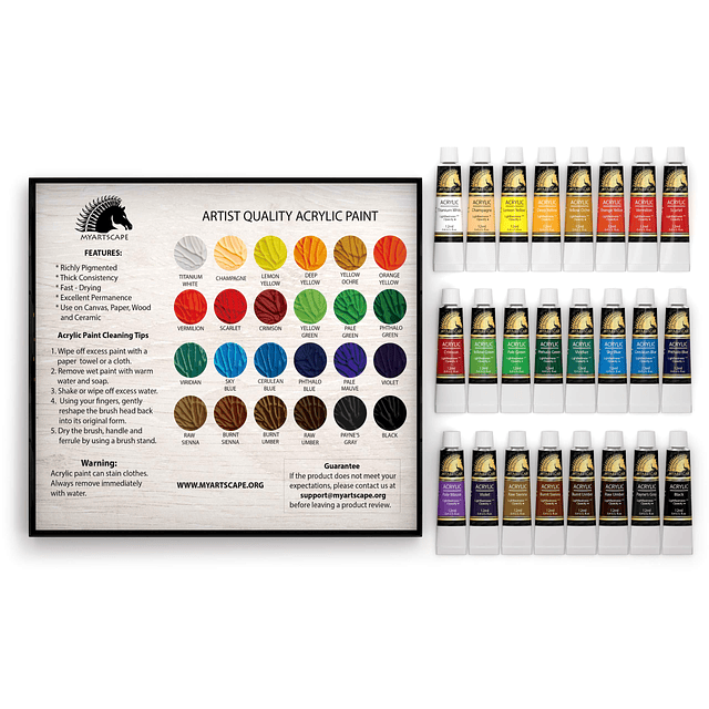 Juego de Pintura Acrílica - Tubos de 24 x 12ml - Resistente