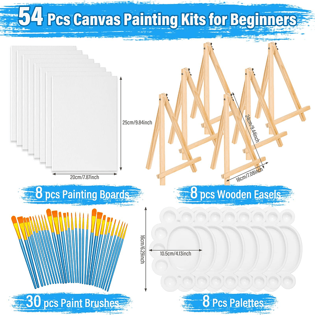 Paquete de 54 lienzos con caballete, tableros de lona de 8 x