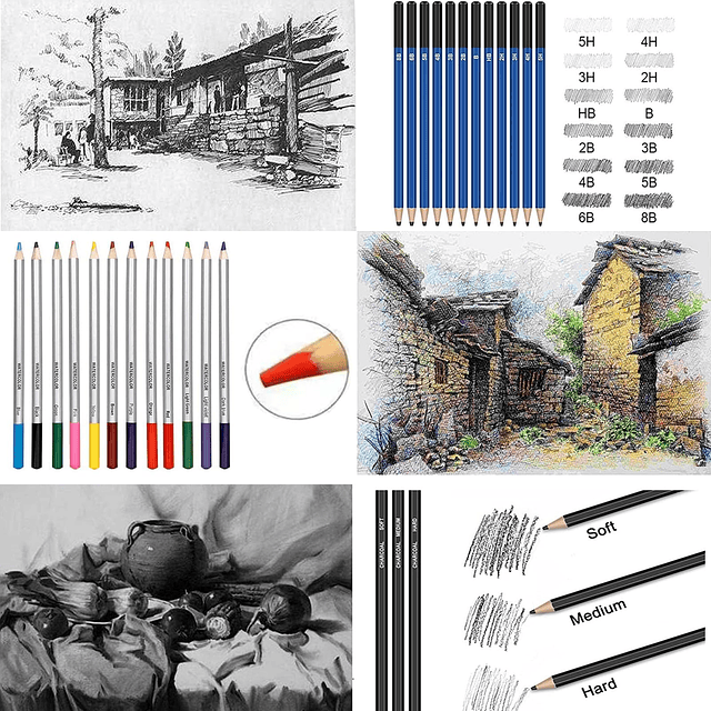 Lápices de dibujo, 38 piezas, suministros de arte, juego de