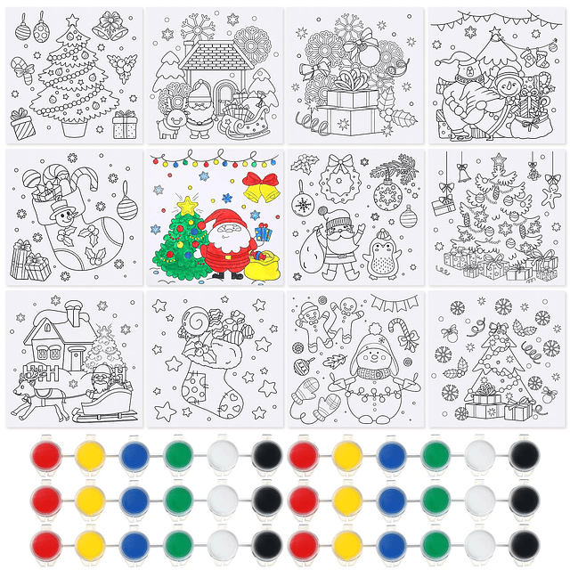 Juego de 12 lienzos para colorear de Navidad, 8 x 8 pulgadas