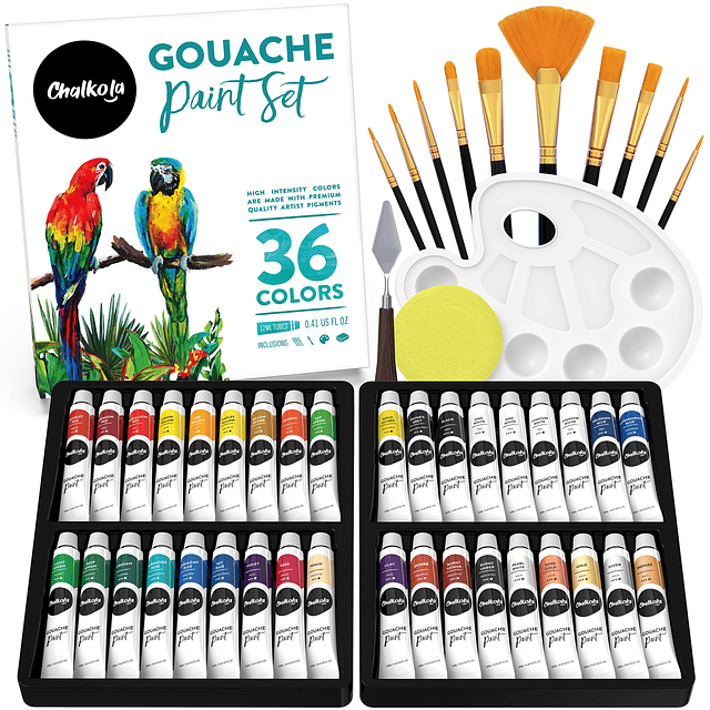 Juego de 36 pinturas Gouche y 28 pinceles de acuarela