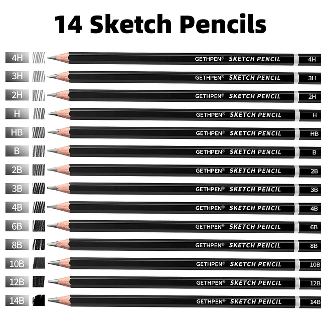 Juego de lápices de dibujo, paquete de 14, lápices de grafit