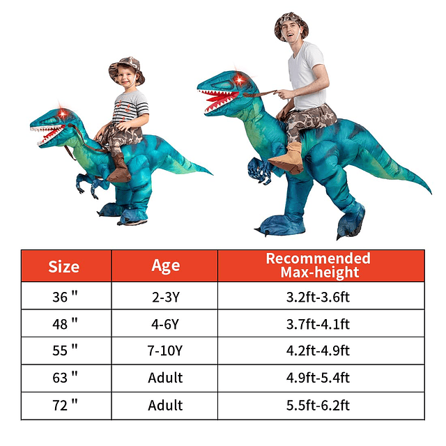 Disfraz Inflable de Dinosaurio para niños Montando T Rex Dis