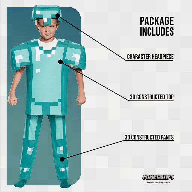 Disfraz de Minecraft Armor Deluxe, azul, mediano 7-8