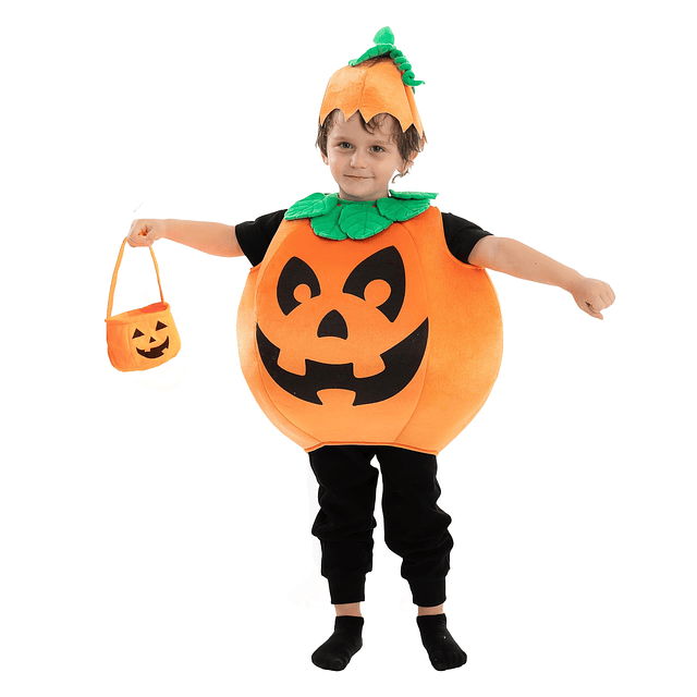 Disfraz de calabaza para niños de Halloween con cesta de cal