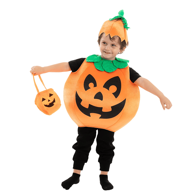 Disfraz de calabaza para niños de Halloween con cesta de cal